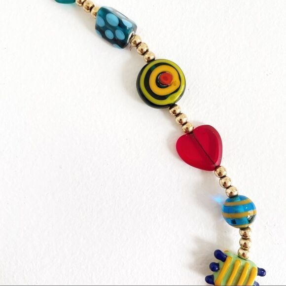 Handmade Art Glass Bead Multicolored 14k Gold Necklace and Earrings Matching Set - Picture 9 of 11